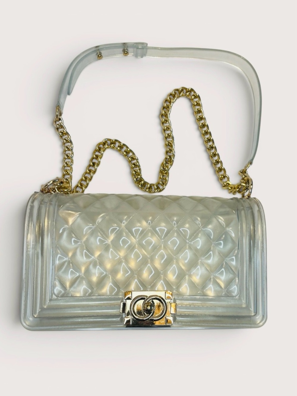 Frosted Transparent Quilted Jelly Crossbody Bag Gold Chain